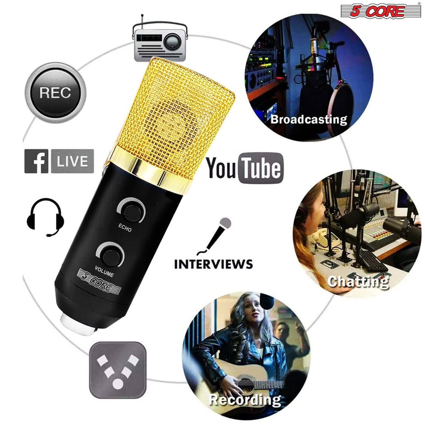 Kit Microphone Podcast 5Core – Condensateur Professionnel + Bras Articulé + Filtre Anti-Pop