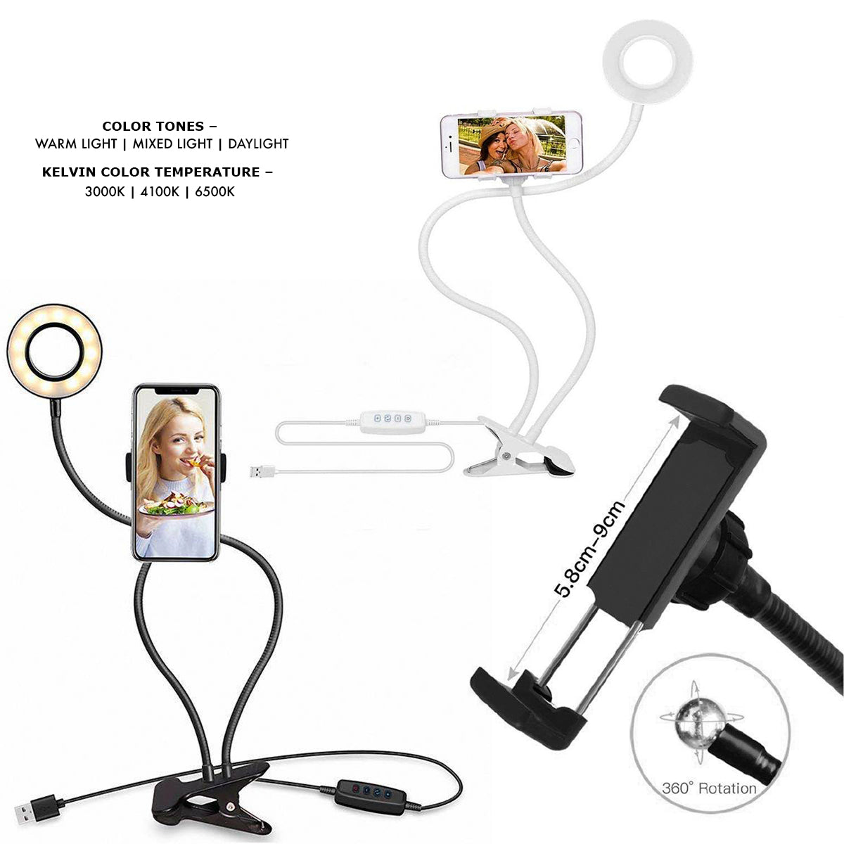 Ring Light LED 3.5" + Support Flexible – Éclairage Portable pour Créateurs de Contenu