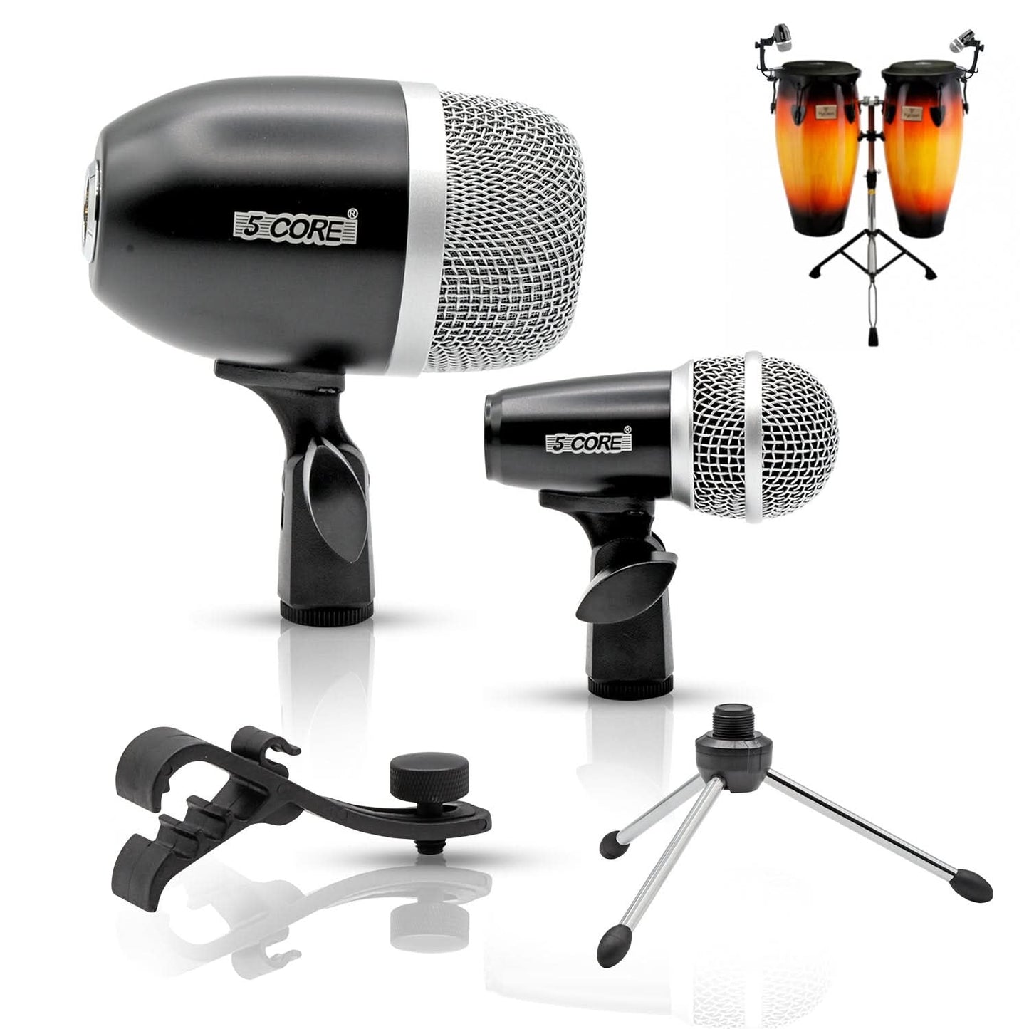 Kit Microphones Batterie 5Core – Micro Tom + Micro Caisse Claire, XLR, Dynamique