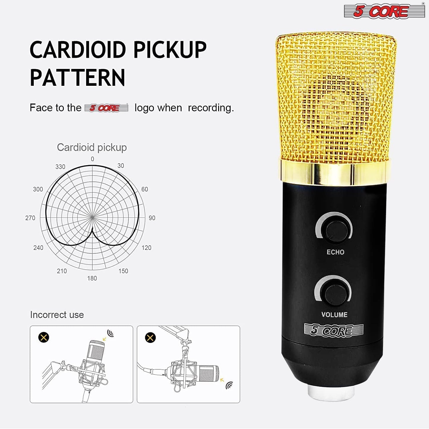 Kit Microphone Podcast 5Core – Condensateur Professionnel + Bras Articulé + Filtre Anti-Pop