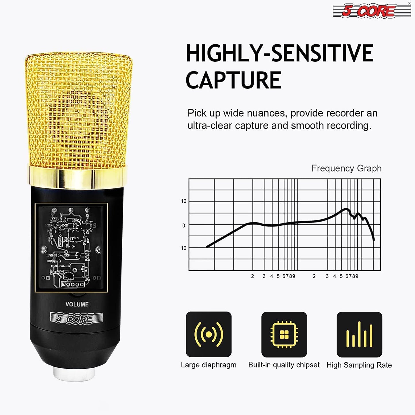 Kit Microphone Podcast 5Core – Condensateur Professionnel + Bras Articulé + Filtre Anti-Pop