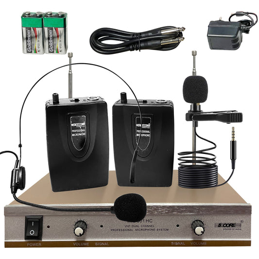 Kit Microphone Sans Fil 5Core – 1 Casque + 1 Micro Cravate + Récepteur VHF